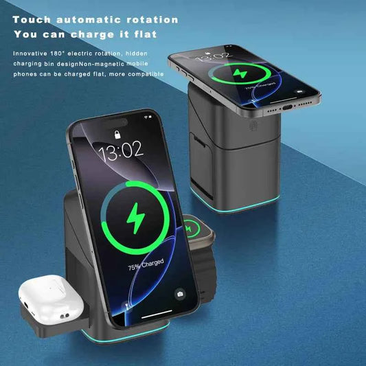 3-in-1 Rotating Magnetic Wireless Charging Station for Phone, Watch & Earbuds