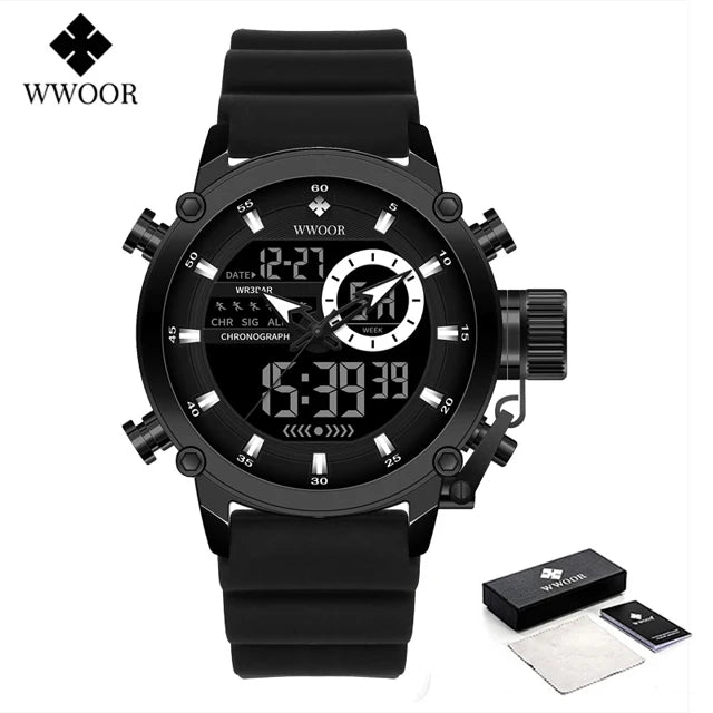 WWOOR Fashion Watches For Men Luxury Business Digital Wristwatch Military Sports Quartz Male Watch Waterproof Clock Montre Homme