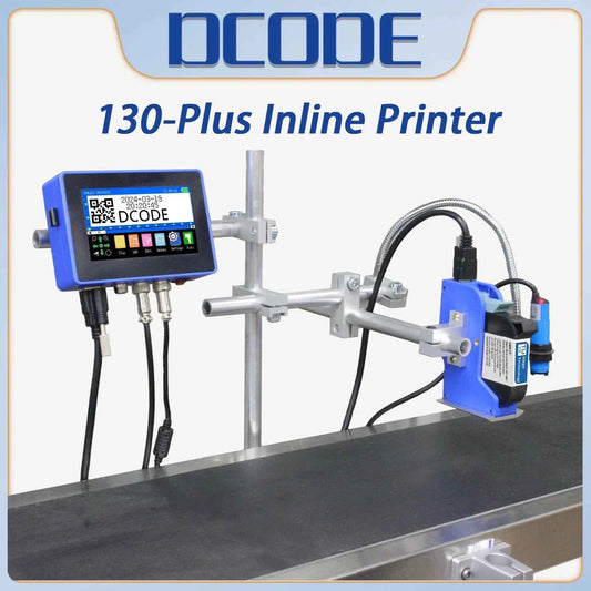 DCODE 130PLUS Industrial Online Inkjet Printer 12.7/25.4mm Nozzle with Plastic Shell QR Barcode Batch Number Logo Date Printer