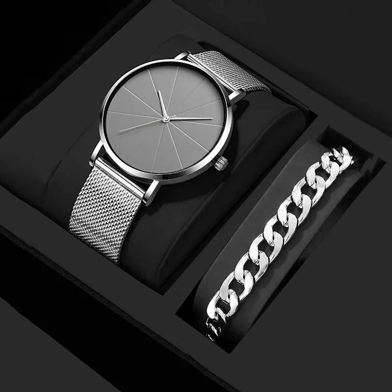 Mens Fashion Business Quartz Wristwatch Fashion Calendar Men Watch Mesh Belt Men Luxury Silvery Bracelet Watches