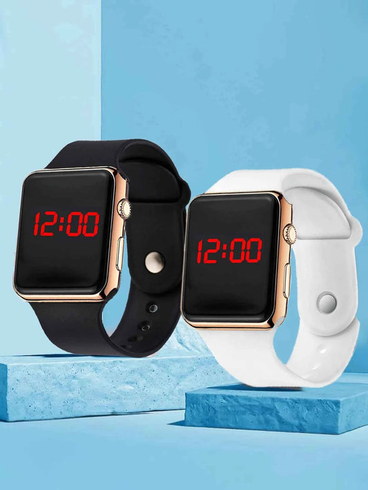 2 Stylish Simple Rectangular Silicone Men's Electronic Watch Travel All-Purpose Birthday Gifts