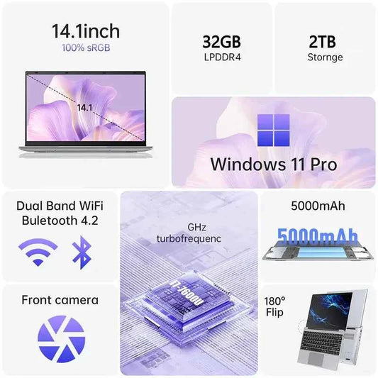 2026 Ultra-Thin 14.1" Gaming Laptop – Intel Core Processor, 32GB RAM, Up to 2TB SSD, Windows 11