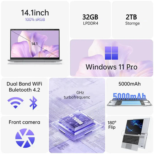 2026 Ultra-Thin 14.1" Gaming Laptop – Intel Core Processor, 32GB RAM, Up to 2TB SSD, Windows 11