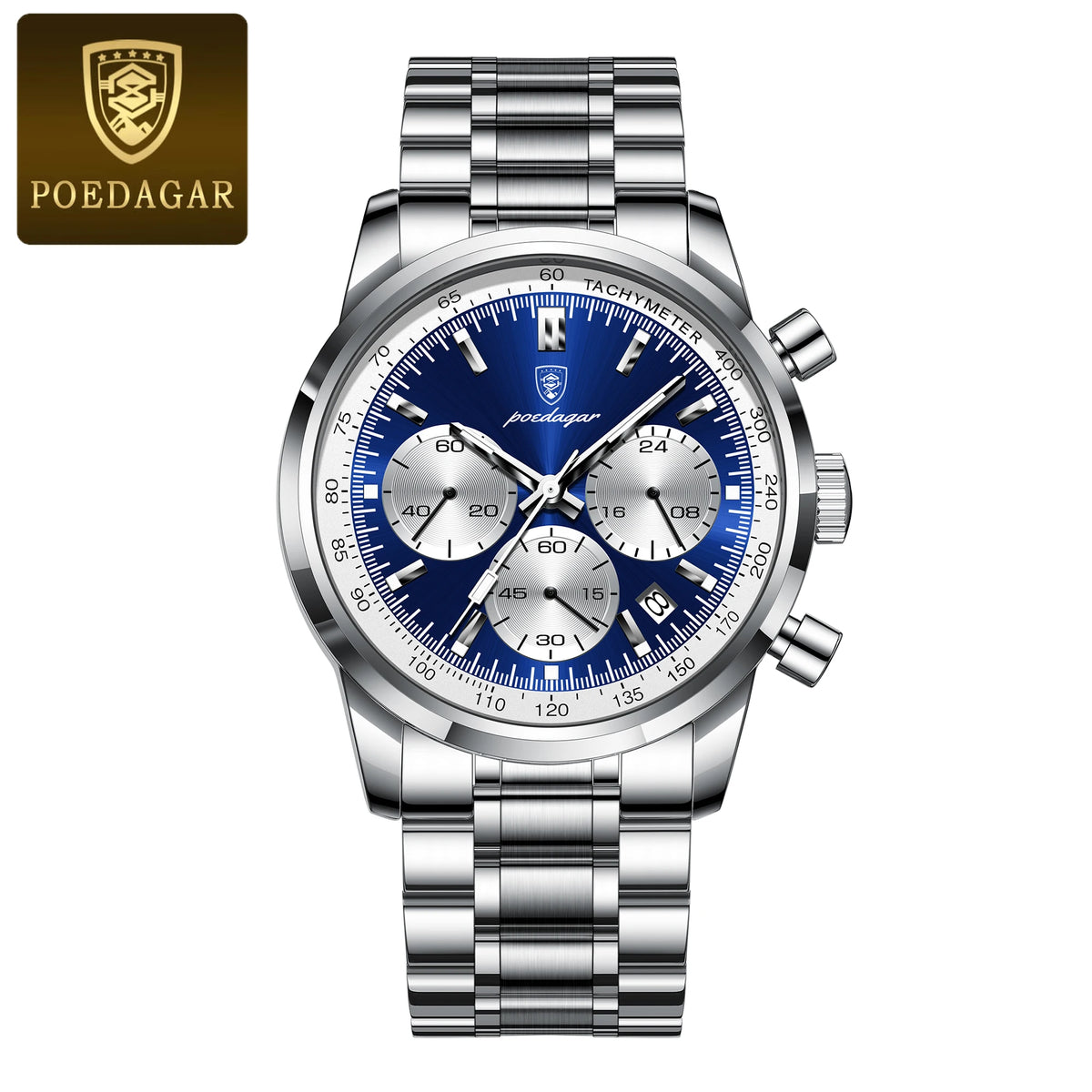 POEDAGAR Luxury Men Watch Waterproof Luminous Chronograph Date Watch For Man Stainless Steel Military Sport Men's Quartz Watches
