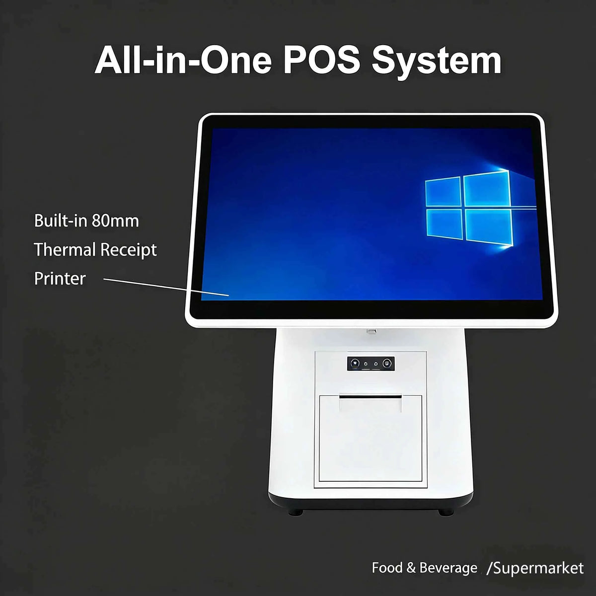 15.6 Inch Touch Screen POS Terminal Cash Register with 58/80mm Thermal Printer All in One POS System for Restaurant Supermarket