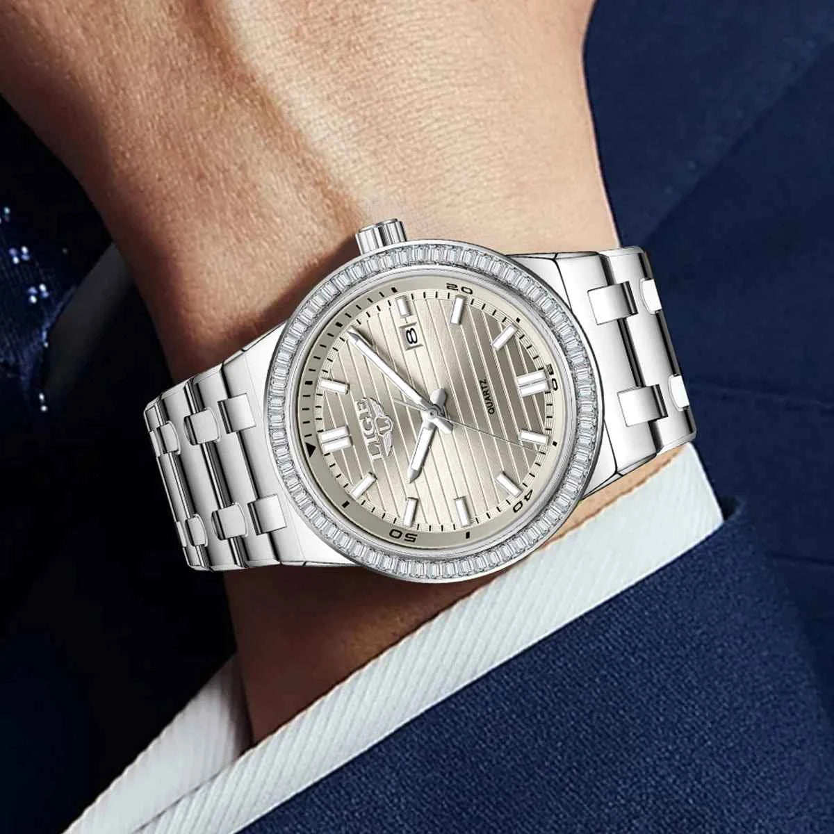 LIGE 2026 new simple men's watch fashion stainless steel Top luxury clock calendar luminous waterproof watches for men reloj+BOX