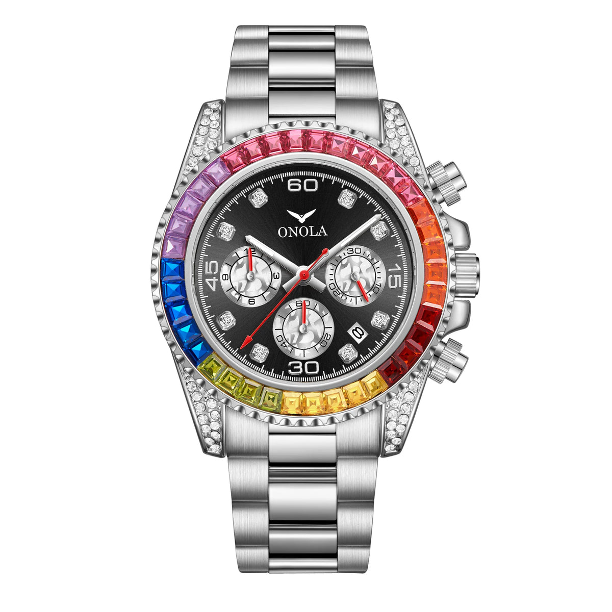 TOP Business Gold Quartz Watch Men's ONOLA Colorful Diamond Stainless Steel with Waterproof Men Watch Clock
