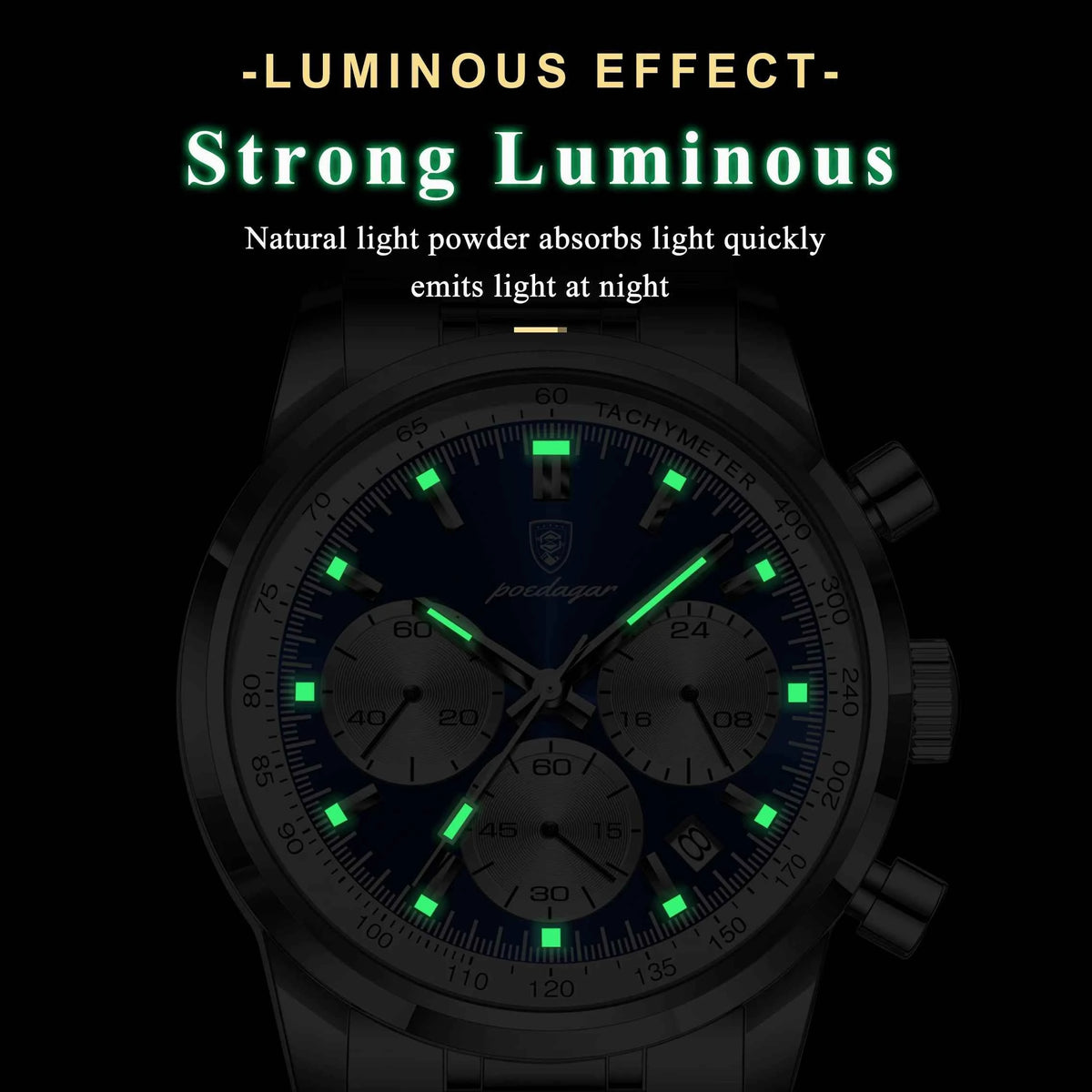 POEDAGAR Luxury Men Watch Waterproof Luminous Chronograph Date Watch For Man Stainless Steel Military Sport Men's Quartz Watches
